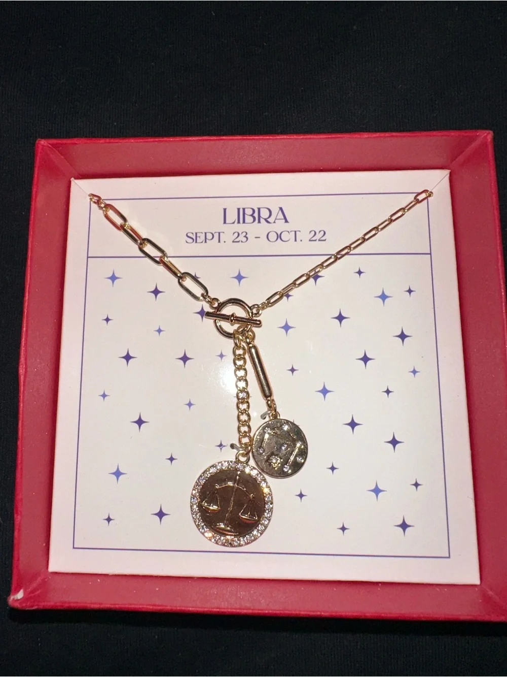 Libra Zodiac Necklace Set — Gold Scales Pendant + Mini Charm (Sept 23–Oct 22)